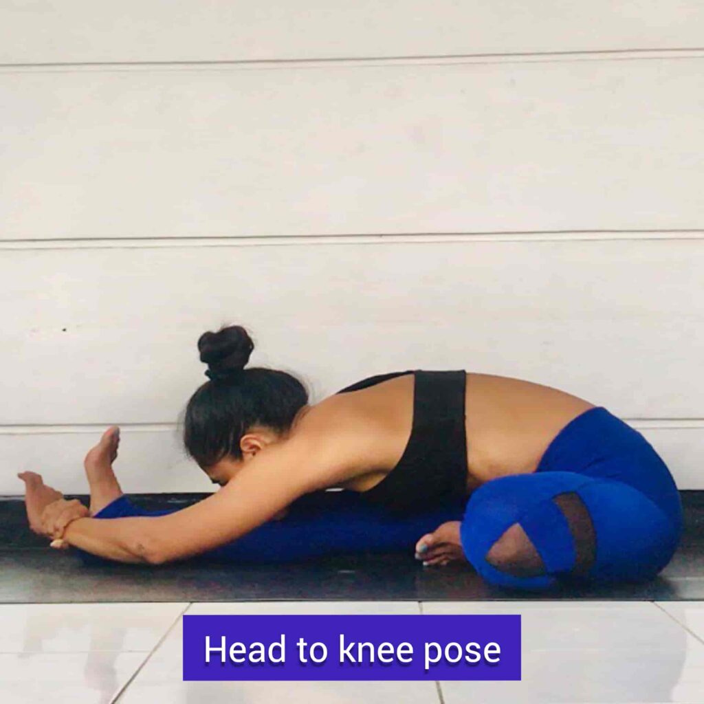 Head to knee pose or Janu Sirsasana for stress relief yoga - sharpmuscle