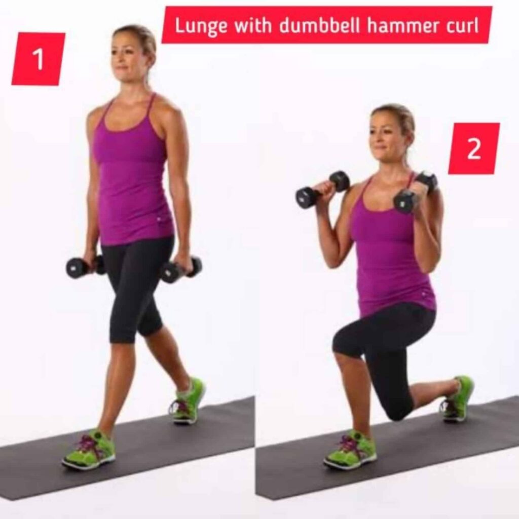 Lunge with dumbbell hammer curl – circuit training - sharpmuscle